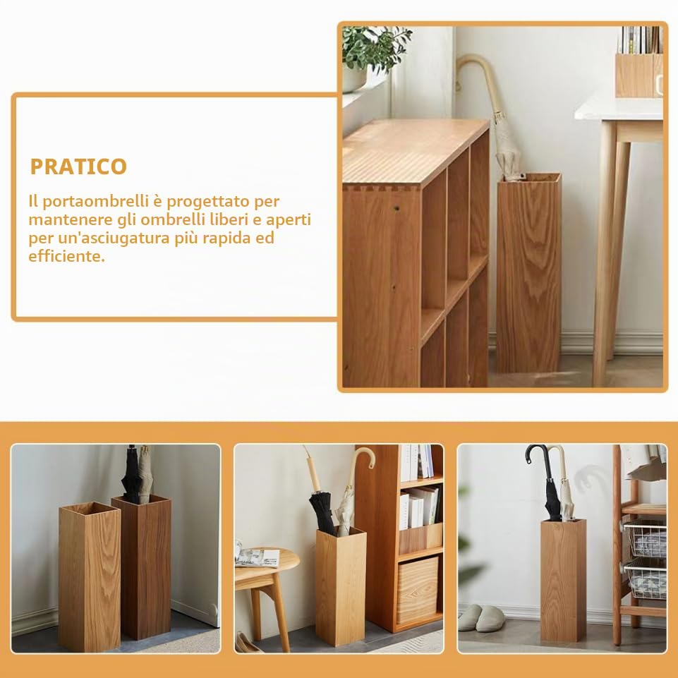 MAGICLULU Portaombrelli in Legno Khaki Per Interni Ed Esterni Cestino Organizer Per Ombrelli Stile Retro Per Casa E Giardino