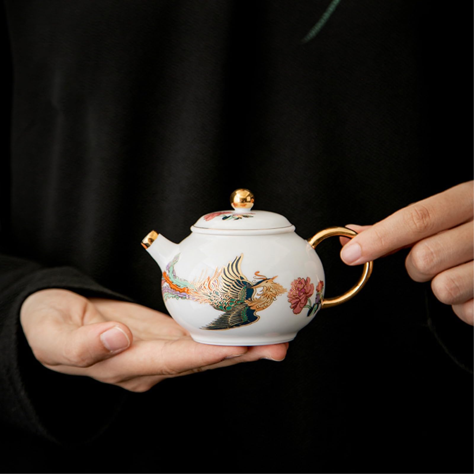 Ceramiczny mini-dzbanek bąbelkowy z dwiema filiżankami wykwintnego zestawu do herbaty Kung Fu do użytku domowego - taniec feniksa na dziewięć dni - pudełko