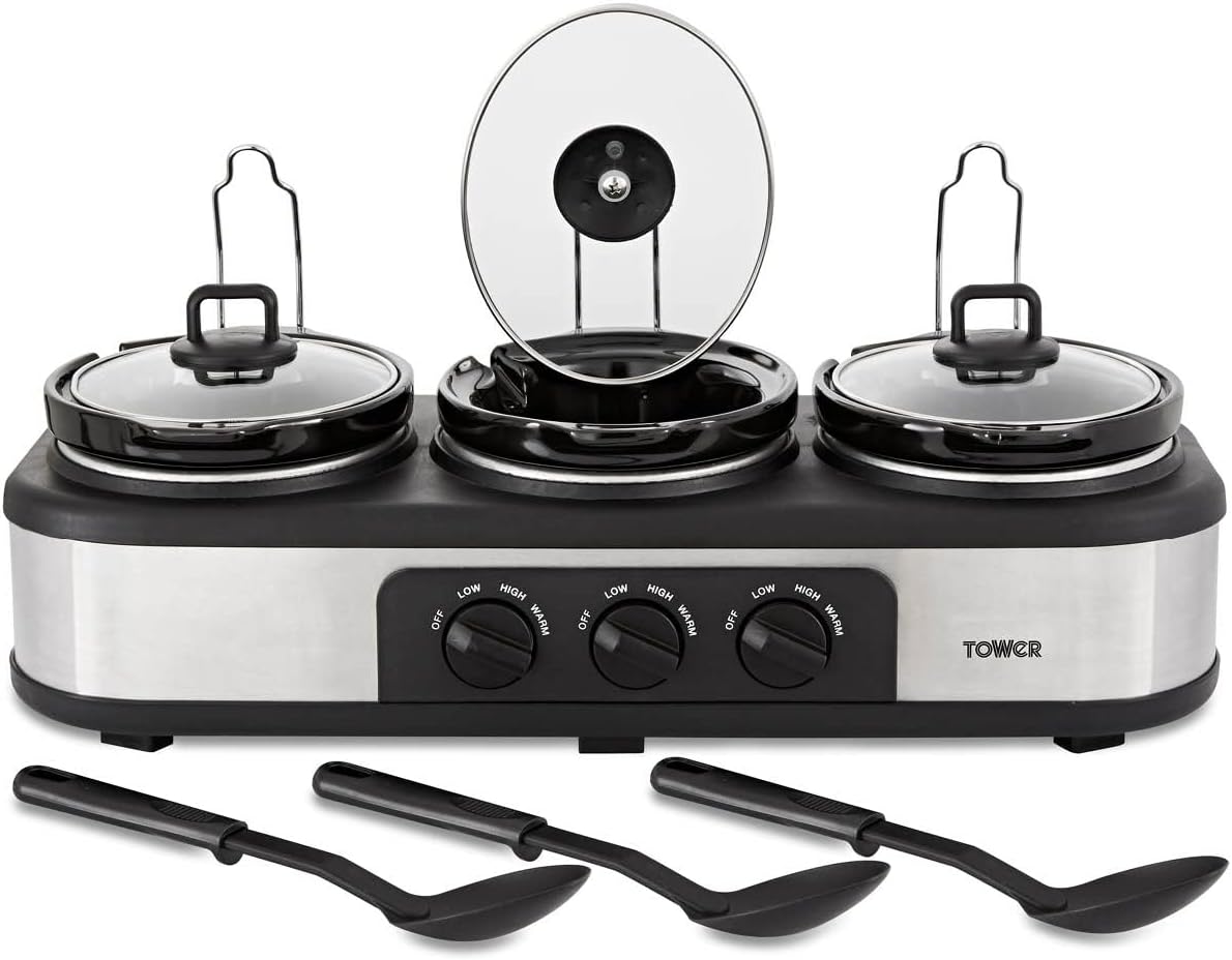 Tower T16015 Three Pot Slow Cooker with Independent Temperature
