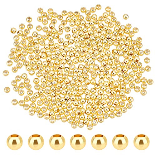 PandaHall 500 uds cuentas de oro de 3 mm chapadas en oro 18 quilates bolas espaciadoras redondas lisas de larga duración Bolas sueltas sin costuras Mini cuentas para el verano