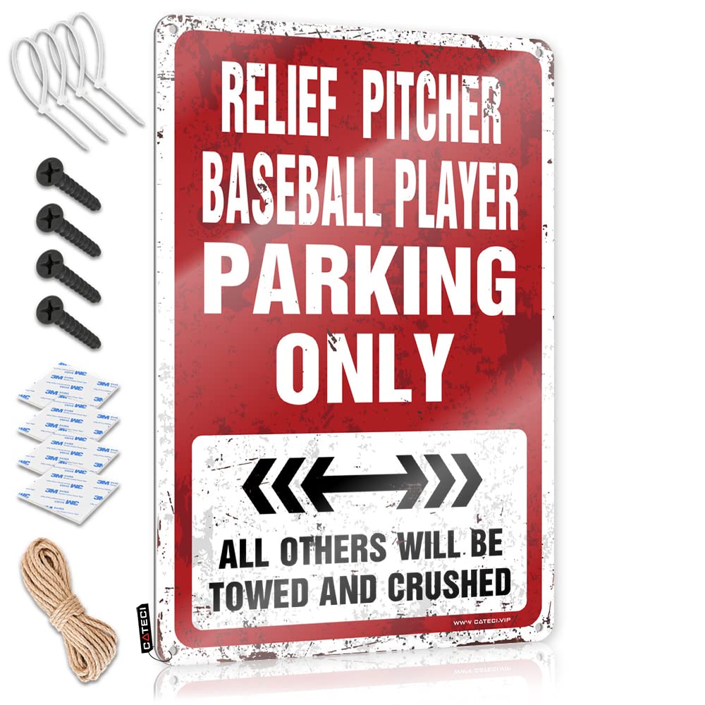 Krazmurongd Men's One Color Metal Man Cave Decor Relief Pitcher Baseball Player Parking Only Tin Sign Office Tin Sign Bar Posters