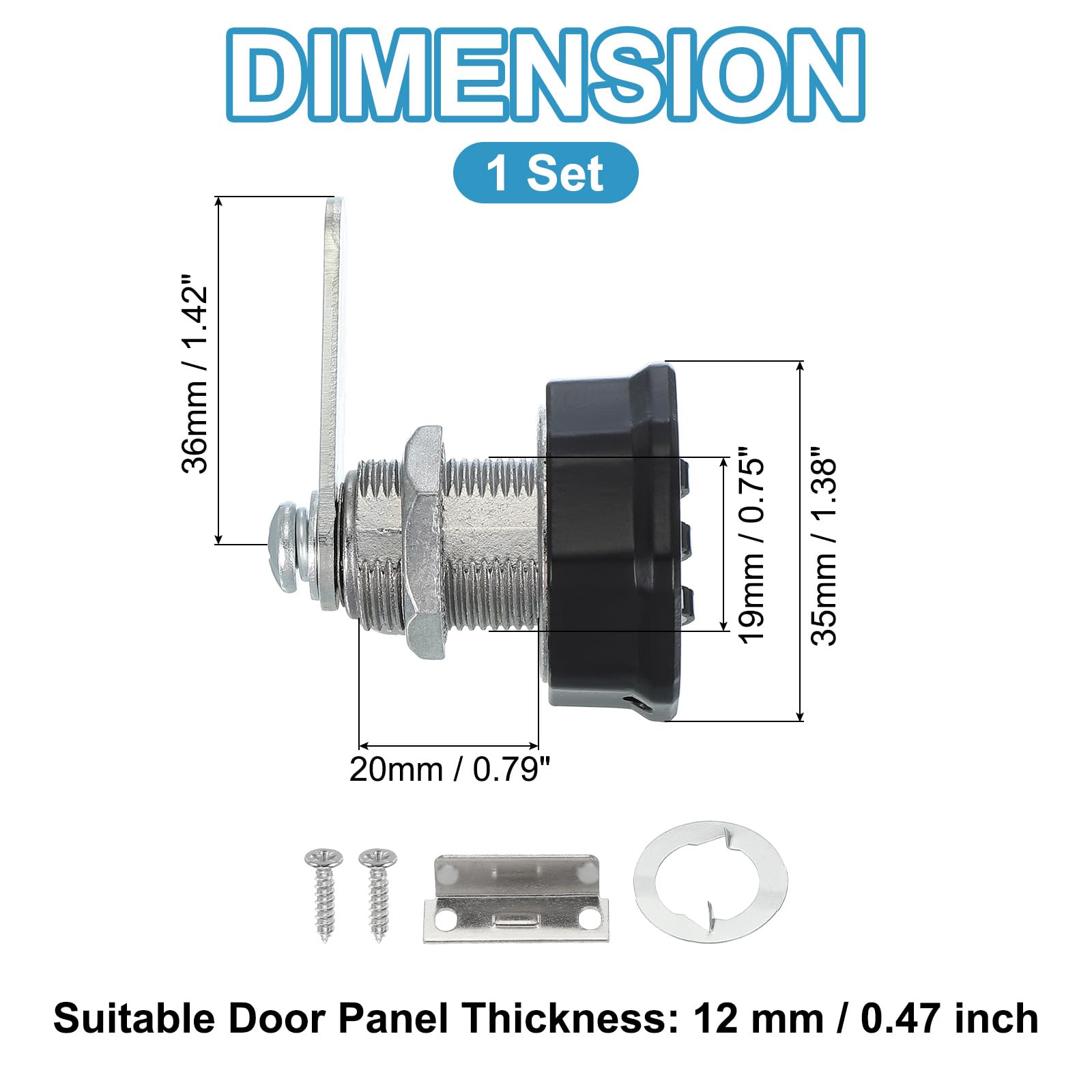 PATIKIL Combination Cam Lock Zinc Alloy Keyless 3-Digit Password File Cabinet Lock 13/16" Cylinder Chrome Finish Security Lock with Screw for Drawer Cupboard Black - Image 2