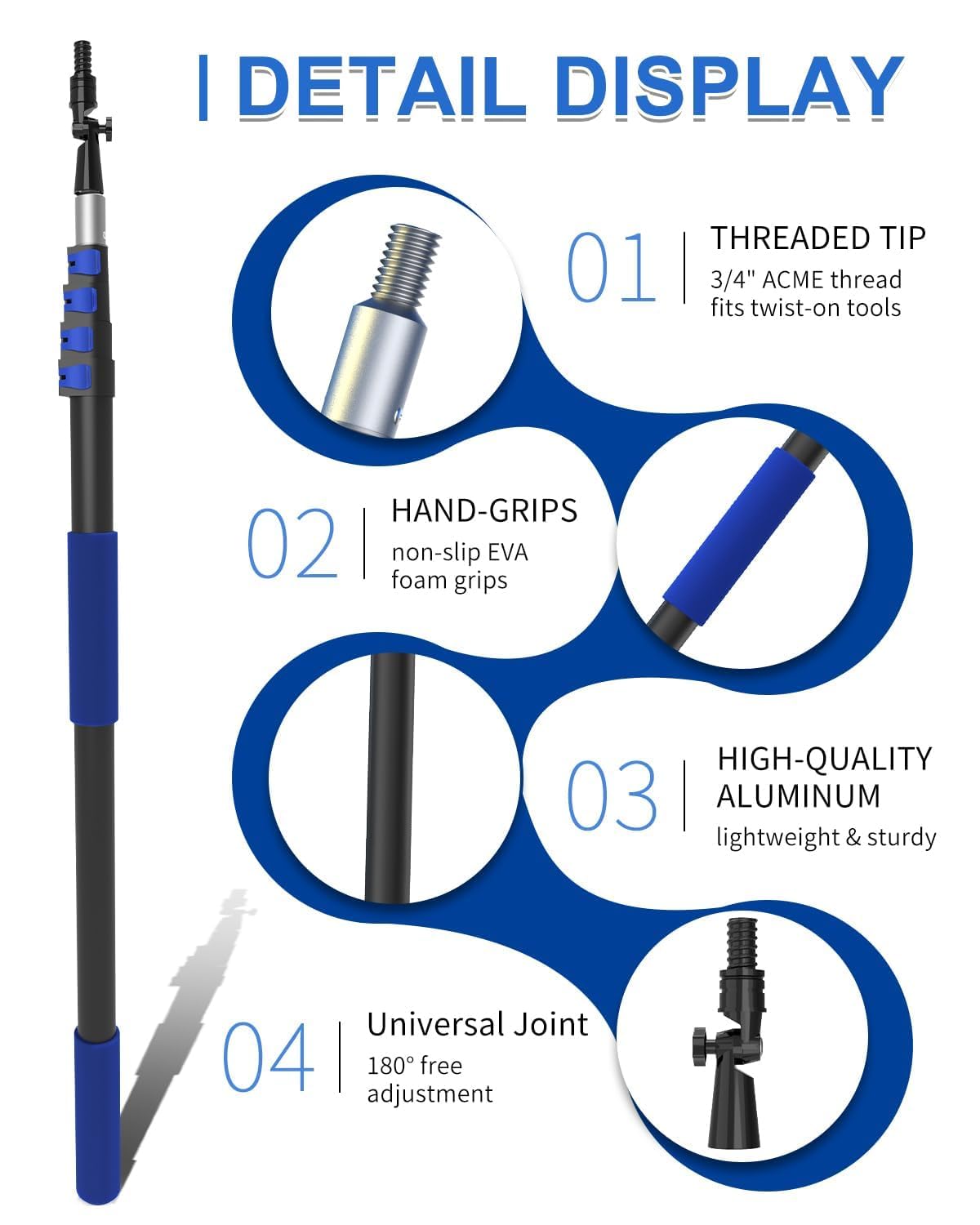 Kit de plumero de alto alcance de 26 pies con poste de extensión telescópico de 5 a 19 pies, plumero de techo alto, plumero de telaraña, escobilla de ventana, plumero de plumero, kit de
