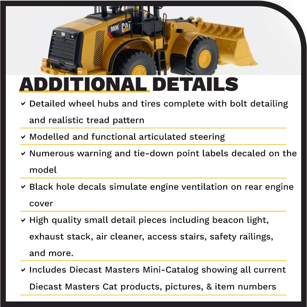 Diecast Masters Cat 980K Radlader RockCon 1:50 | Mit Rock Bucket, Displayfenster-Box, detailgetreuer CAT Radlader, ab 14 Jahren, 85296c