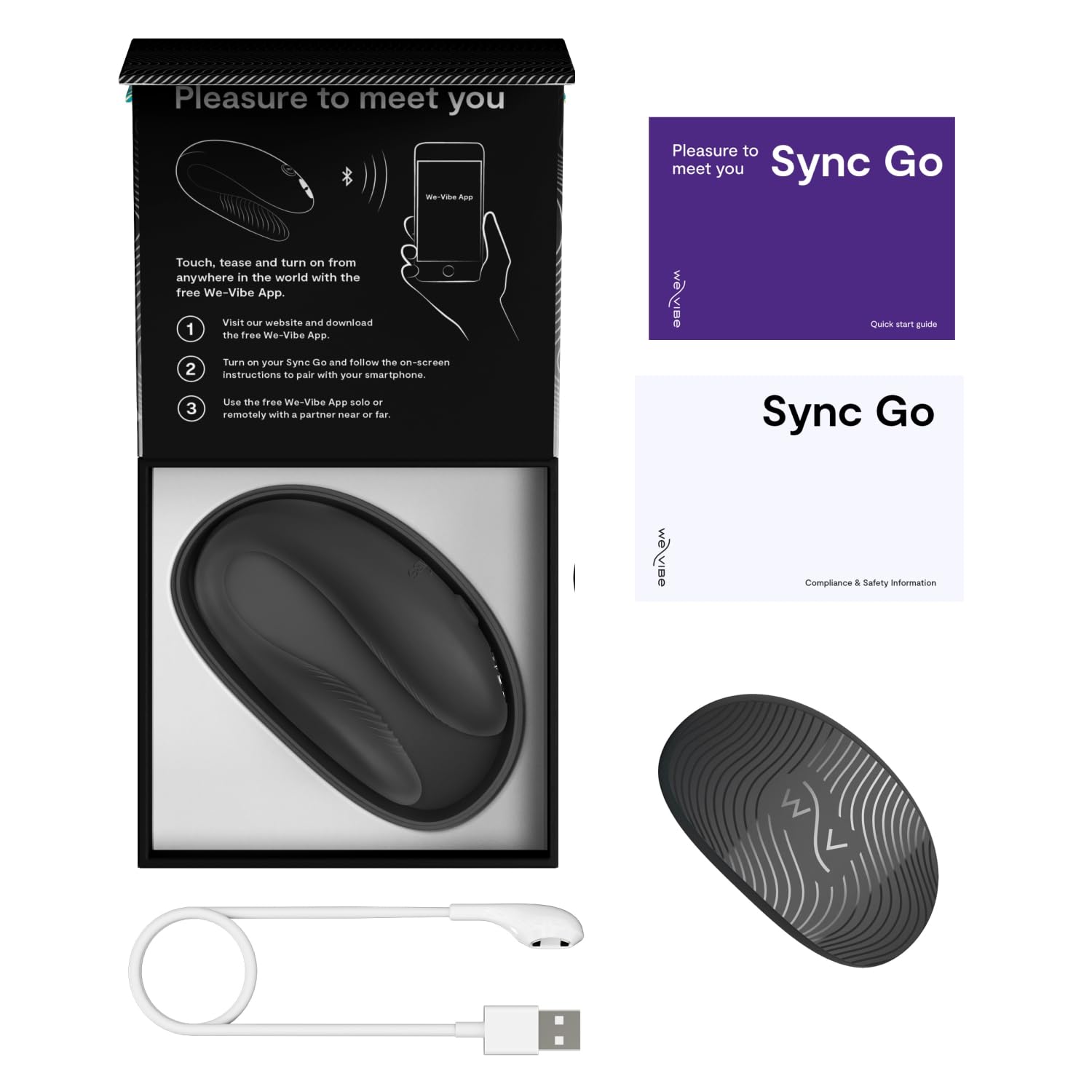 We-Vibe Sync Go Vibrator für Paare Travel Edition - C-Förmiger Vibrator - Wearable für Paare - Vibrationen für gemeinsamen Genuss - Wiederaufladbar - Reiseetui - Schwarz