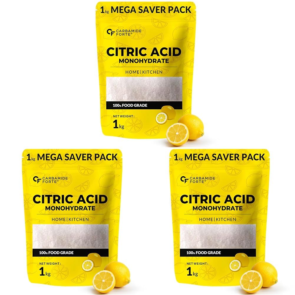 Carbamide Forte 100% Pure Citric Acid Powder for Food | Nimbu Sat | Citric Acid Powder for Cleaning, Home & Kitchen - Food Grade - Natural Preservative & Flavouring Agent - 1kg (Pack of 3)