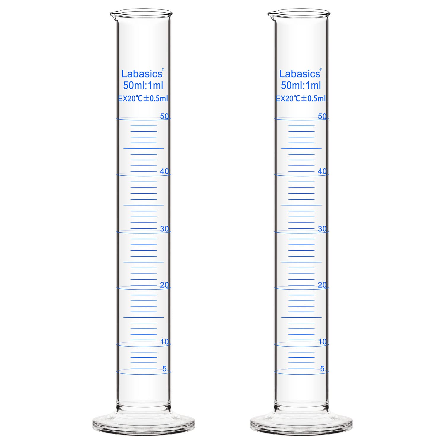 Labasics 2-Pack 50 ml Vidrio de Borosilicato Cilindro Graduado de Medición