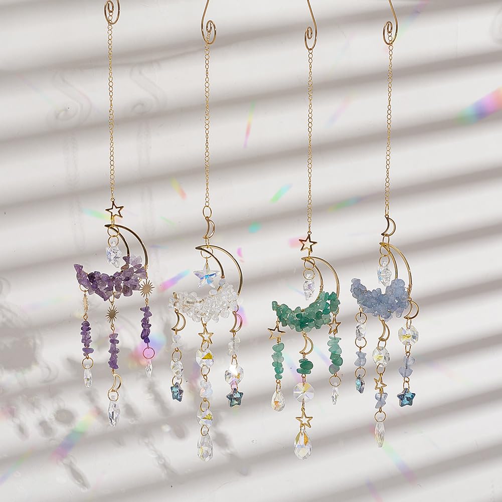 SUNNYCLUE 1 Box DIY 4 Sets Suncatcher Making Kits Sun Catchers Kit Moon Suncatchers Amethyst Kyanite Green Aventurine Opalite Chip Beads Hanging Sun Catcher for Windows Home Garden Party Wedding Decor - Image 4