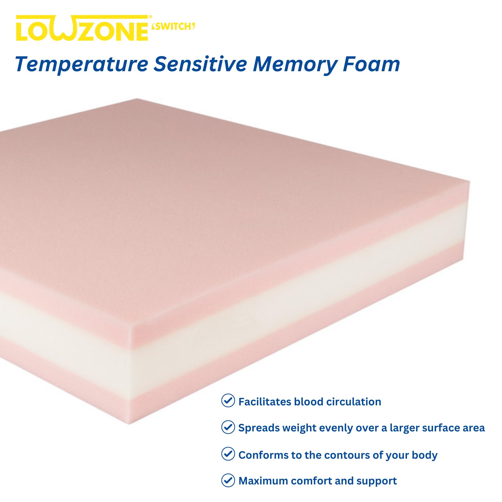 Helping Hand Company - Cojín para aliviar la presión de Lowzone Switch, espuma viscoelástica sensible a la temperatura para mayor comodidad y apoyo. Cojín de asiento para dolor por presión y alivio de