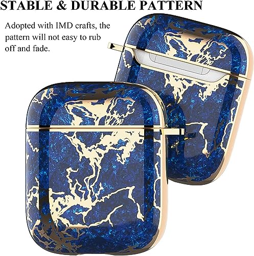Image of Scalebee Hard Protective Designer Golden Ring Holder Case Cover Keychain compaitable with Apple Airpods 1st and 2nd Generation Airpods 1 & Airpods 2 Girl Men (Dark Blue)