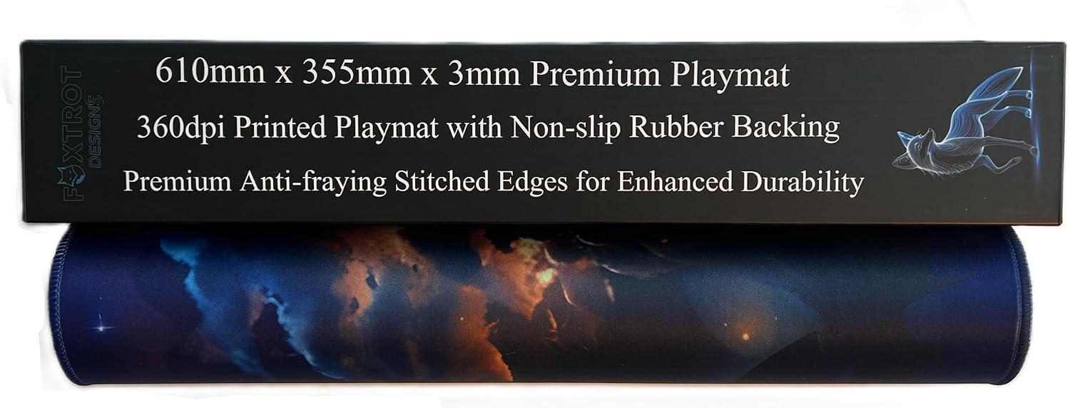 Foxtrot Designs TCG Playmat, Cosmic Dragon in Space. 24in x 14in, Premium Stitched Edges, Non-Slip Base for MTG and Other Trading Card Games. MTG Playmat. (Cosmic Hunger)
