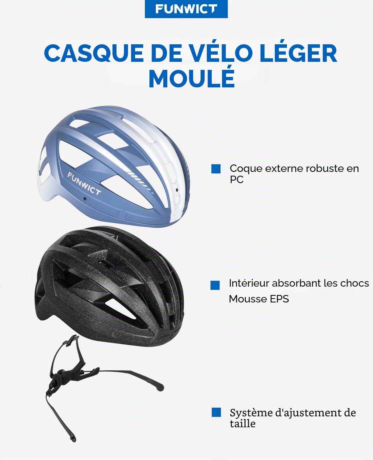 Casque Velo Homme Femme avec Visiere et Lunettes Détachables, Casque Vélo Casques VTT avec Feu Arrière à LED Rechargeable, Casque Cyclisme pour Adulte et Adolescent (M: 54-58 cm, Bleu)