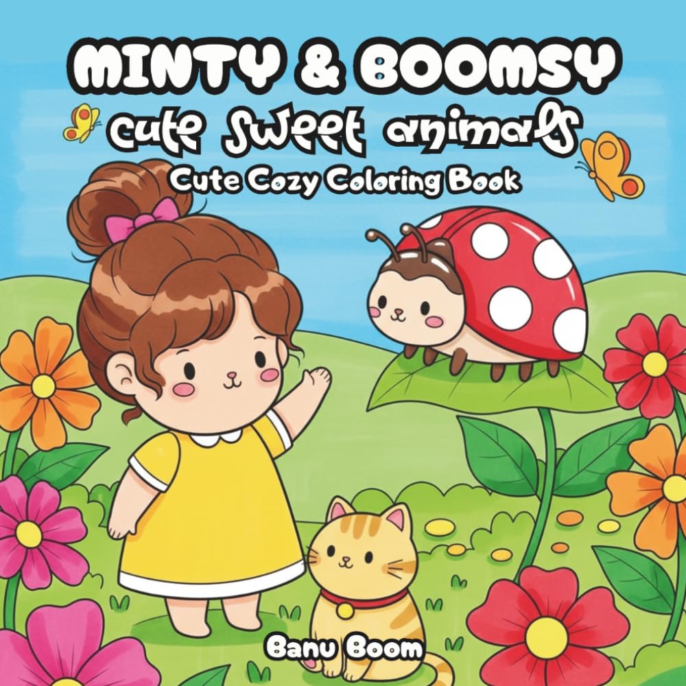 Minty & Boomsy: Cute Sweet Animals Coloring Book: Cozy kawaii animal scenes for kids, teens and adults – cute girl and cat art for relaxing coloring ... & Boomsy Cozy Adventures Coloring Books)