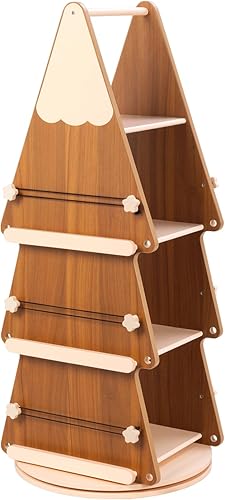 Miniatura 7 de Estantería giratoria de madera de pino de 4 niveles para niños y adultos, torre giratoria de árbol, estantería giratoria de 360 para biblioteca,