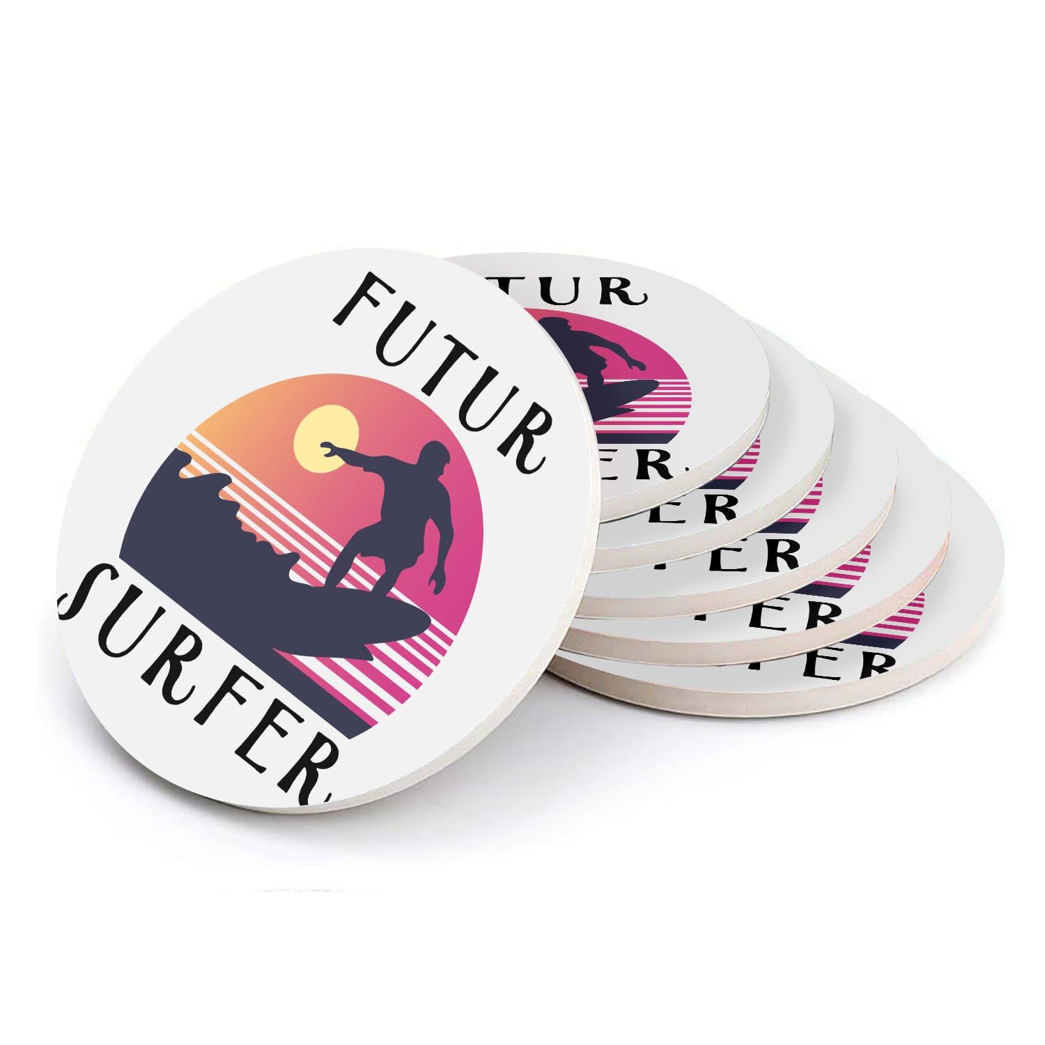 Sous-verre céramique haute qualité motif surf finitions soignées x6