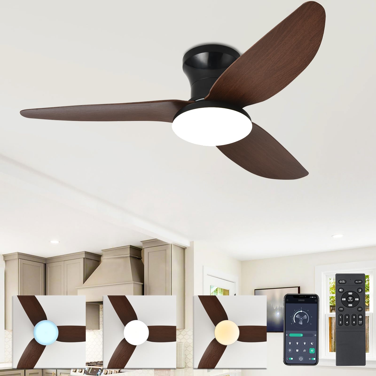 LXTEDJ 40" Ceiling Fans with Lights and Remote, 6 Speeds Fan Ceiling Light