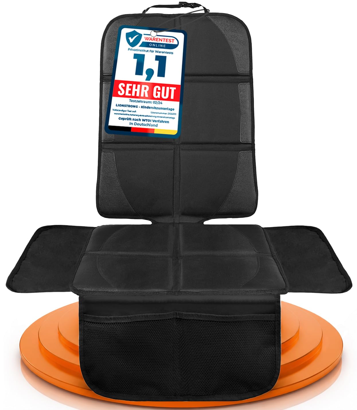 LIONSTRONG® Kindersitzunterlage Autositzschoner [ISOFIX GEEIGNET] - wasserabweisender Polyester Stoff schwarz - Sitzschutz Sitzschoner Auto Kindersitz - universell kompatibel (Schwarz)