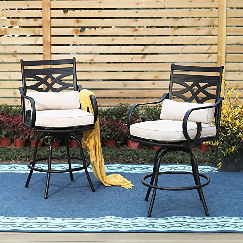 Sophia & William Patio Bar Stools Outdoor Swivel Bar Chairs Set Of 6 High Dining Chairs With Cushion, Beige #TOP4