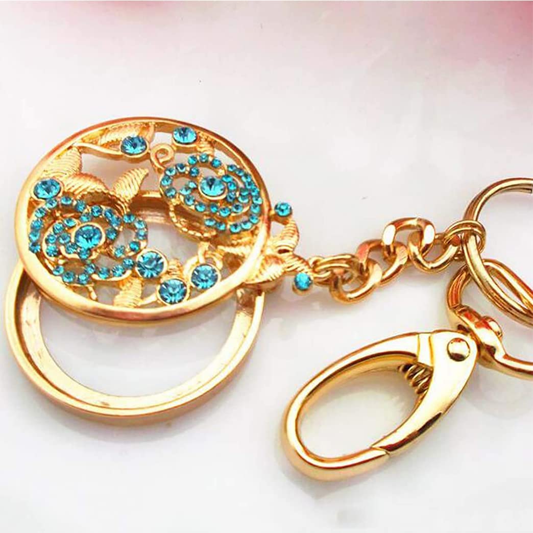 Glass da Ingrandimento della Catena Chiave, Tono Oro Blu Rgnicatore di Fiore di Strass per Strass 5X Lettura Nictigatore per La Biblioteca, Lettura di Stampa Fine, Z Gold