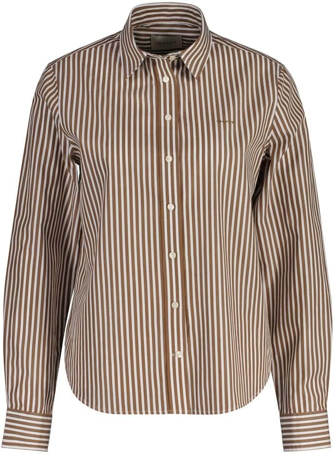 REG POPLIN gestreept shirt, Dried Clay, 42