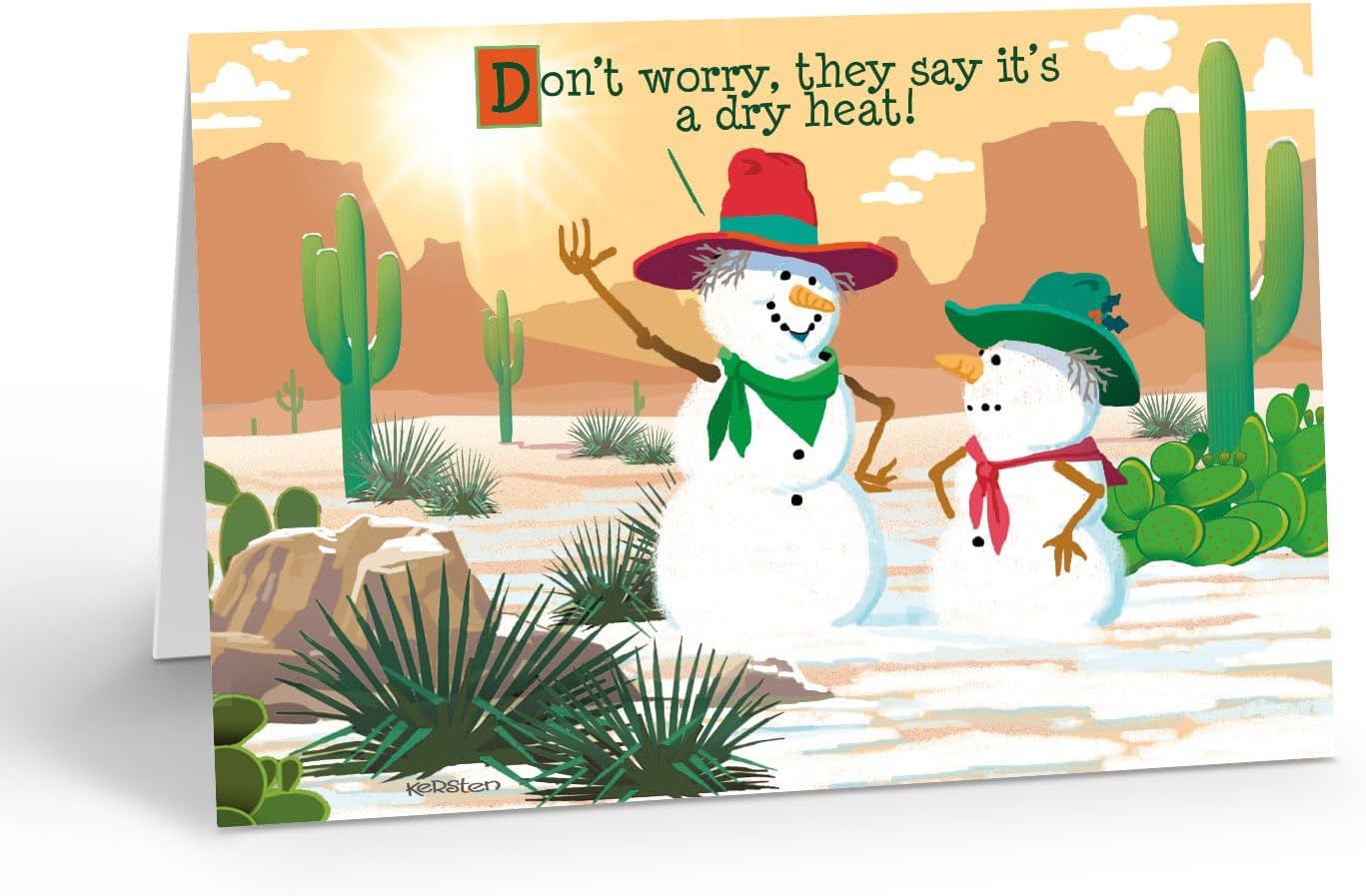 Stonehouse Collection Personalized Western Cards, Dry Heat Western Snowman Funny Christmas Card, 24 Custom Holiday Cards (Personalized)