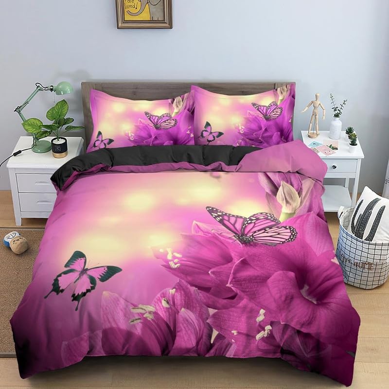 Funda nórdica mariposa púrpura 155x220cm para dormitorios infantiles divertidos