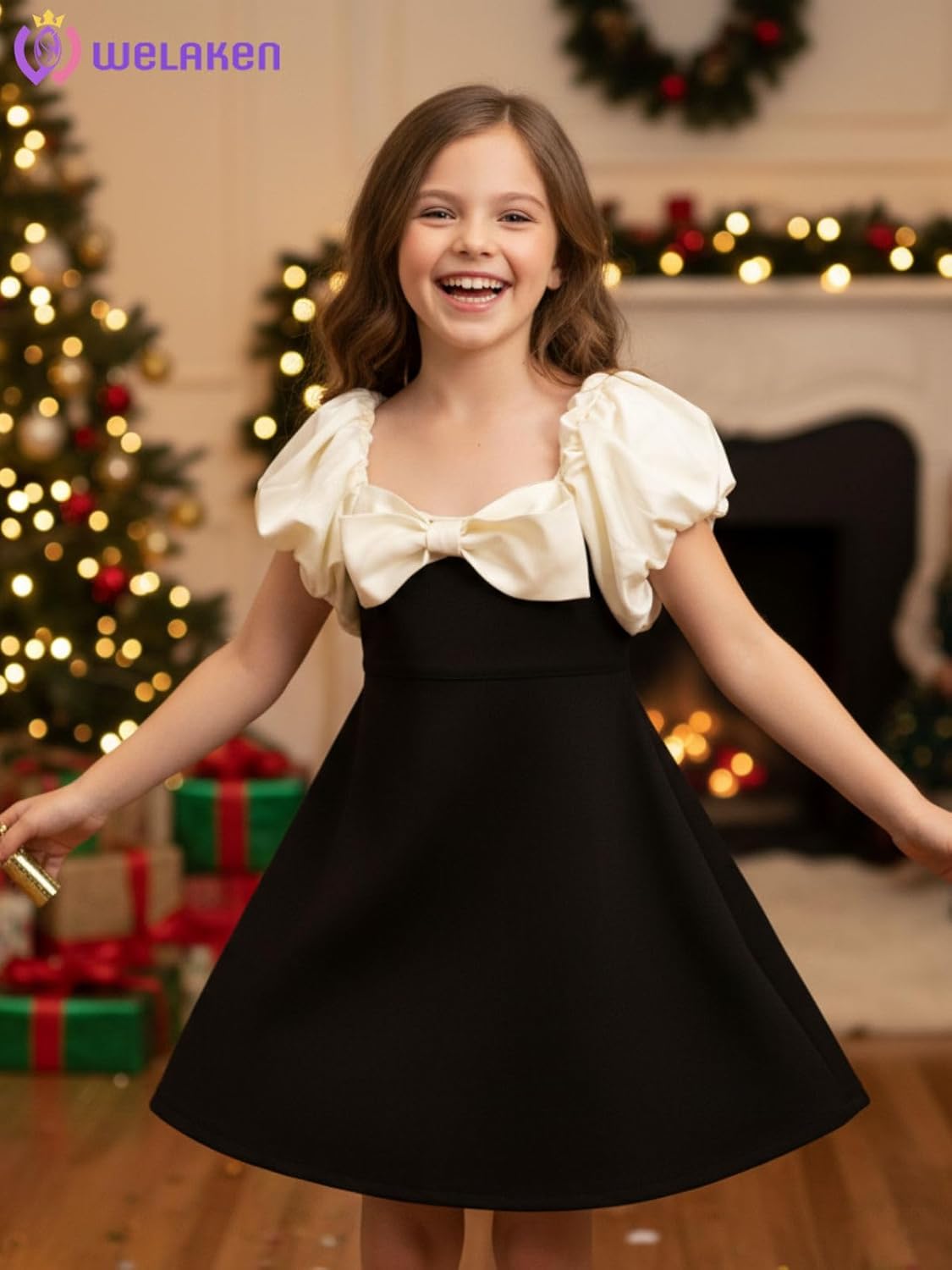 WELAKEN Girls Black Formal Dress – Elegant Midi Dress for Parties or Special Occasions - Image 2