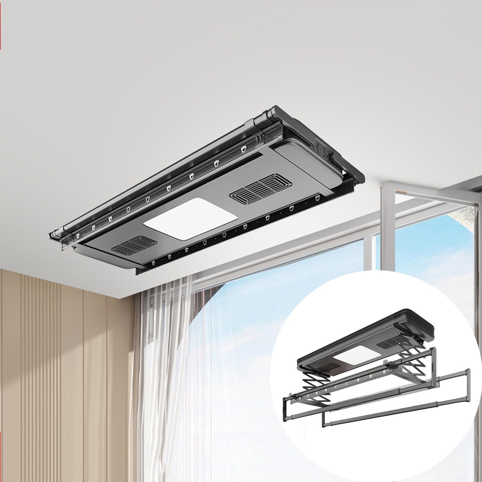 OLSKFUH Multifunctional Electric Ceiling Clothes Drying Rack with Remote Control - Automatic Clothes Dryer for Balcony & Ceiling Mount - Space-Saving Laundry Solution,
