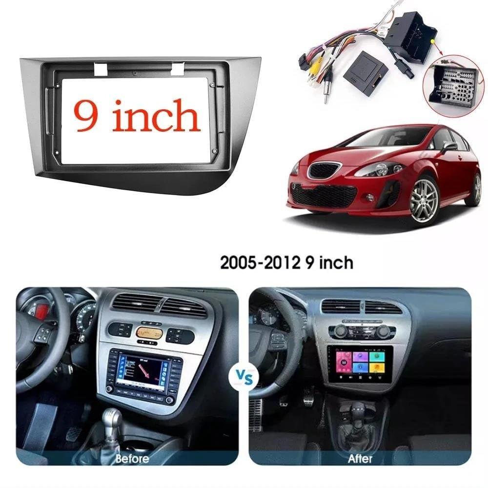 Genérico Marco de Radio de Coche 9 Pulgadas para Seat para Leon 2005-2012 Radio Coche 2 DIN GPS Estéreo Control Central Tablero Panel Kit De Panel Salpicadero(Frame canbus)