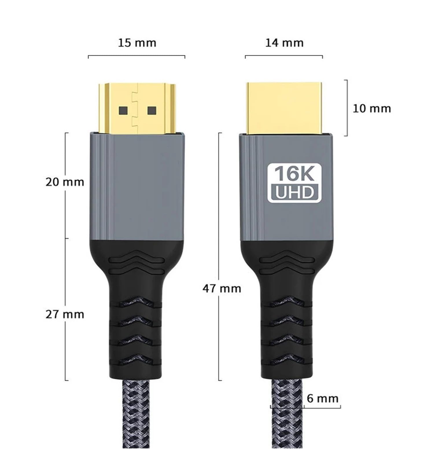 Cavo HDMI 2.2 16K A 144 Hz (8K A 60 Hz, 96 Gbps, QFT, HDR, EARC, Intrecciato, Placcato Oro, 0,5 M/1 M/2 M) Funziona Con HDTV/Laptop/PS5/Giochi(2m)