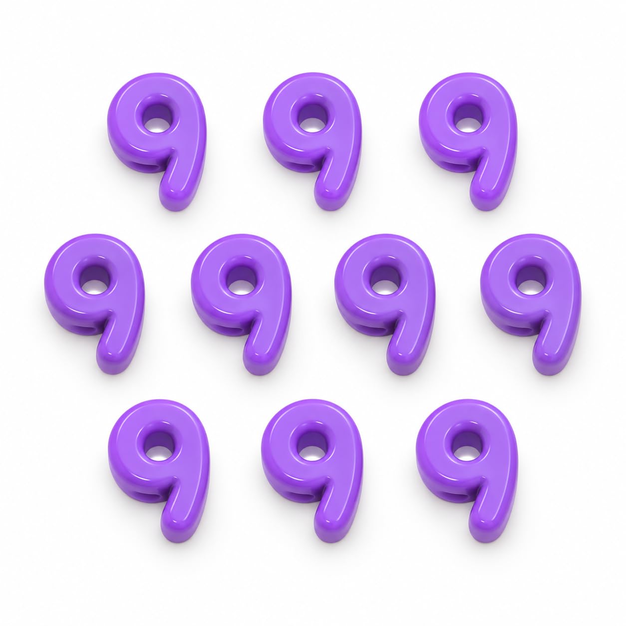 Number Beads, 10pcs Number Beads for Bracelets with 6mm Large Hole, Number Bead for DIY Jewellery Making, Keychains and Paracord Crafts(Purple, Number 9, 10)