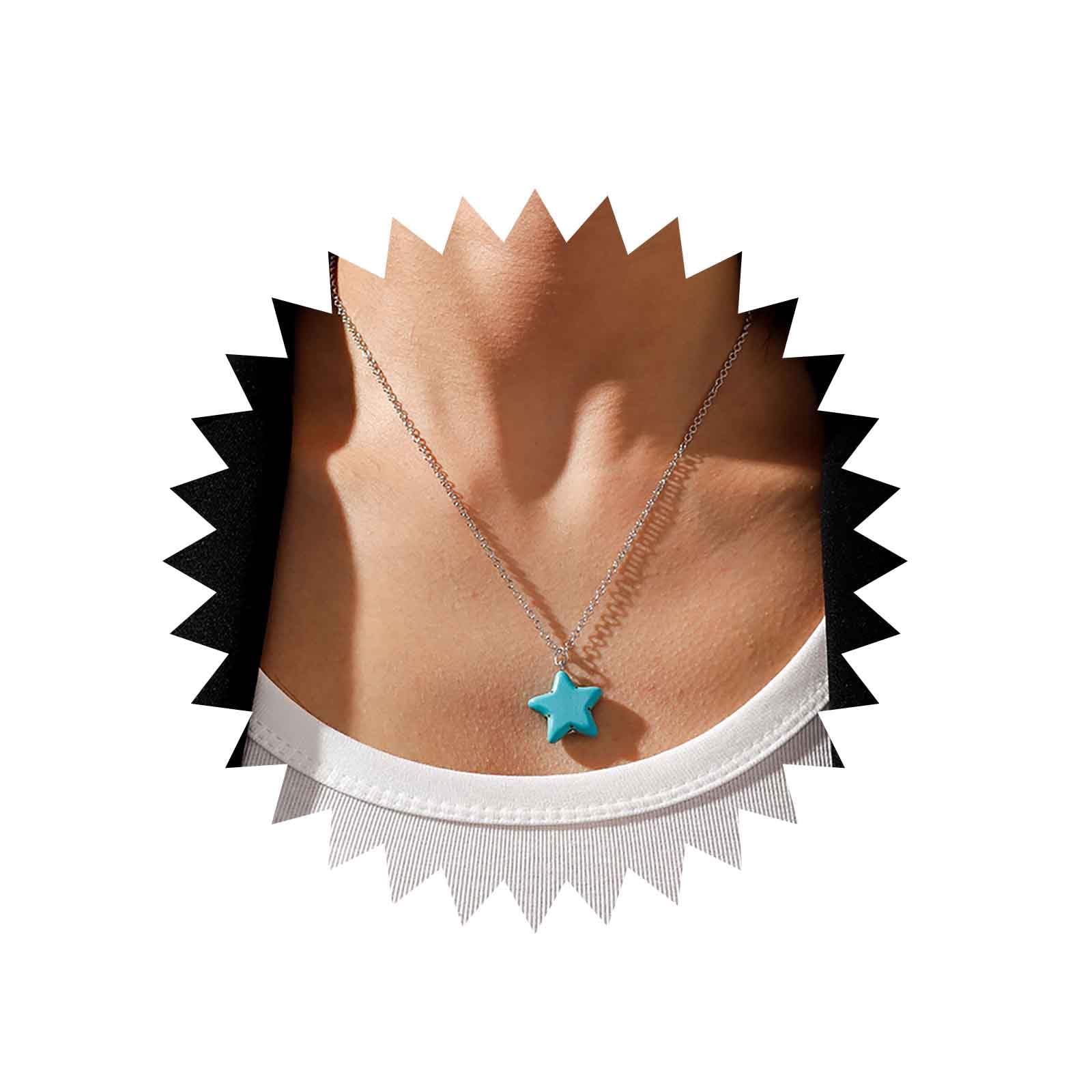 AtentuyiBoho Turquoise Star Necklace Choker Silver Star Pendant Necklace  Blue Turquoise Necklace Chain Turquoise Stone Necklace Jewellery for Women