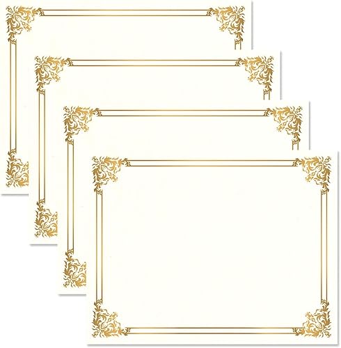 Empire Gold & White Parchment Certificate Papers - Paquete de 100, compatible con impresoras láser y de inyección de tinta, para oficina, premios de