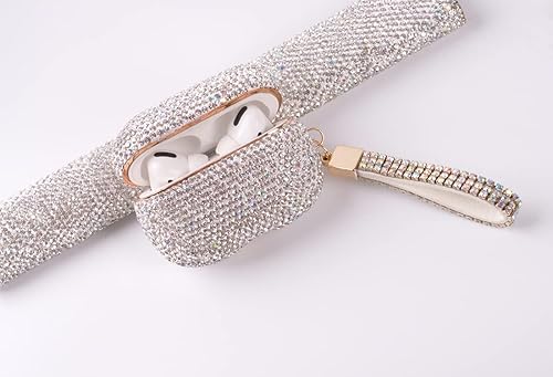 Miniatura 3 de Funda moderna de lujo para AirPods 2020, con diamantes de imitación y llavero, funda protectora de cristal premium a prueba de golpes, para carga de