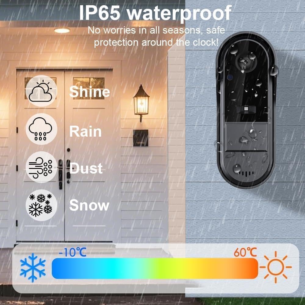 Sonnette Sans Fil Extérieure 1080P avec Caméra Écran IPS 4.3 Pouces Bluetooth Vision Nocturne Interphone Vidéo 120° Audio Bidirectionnel IP65