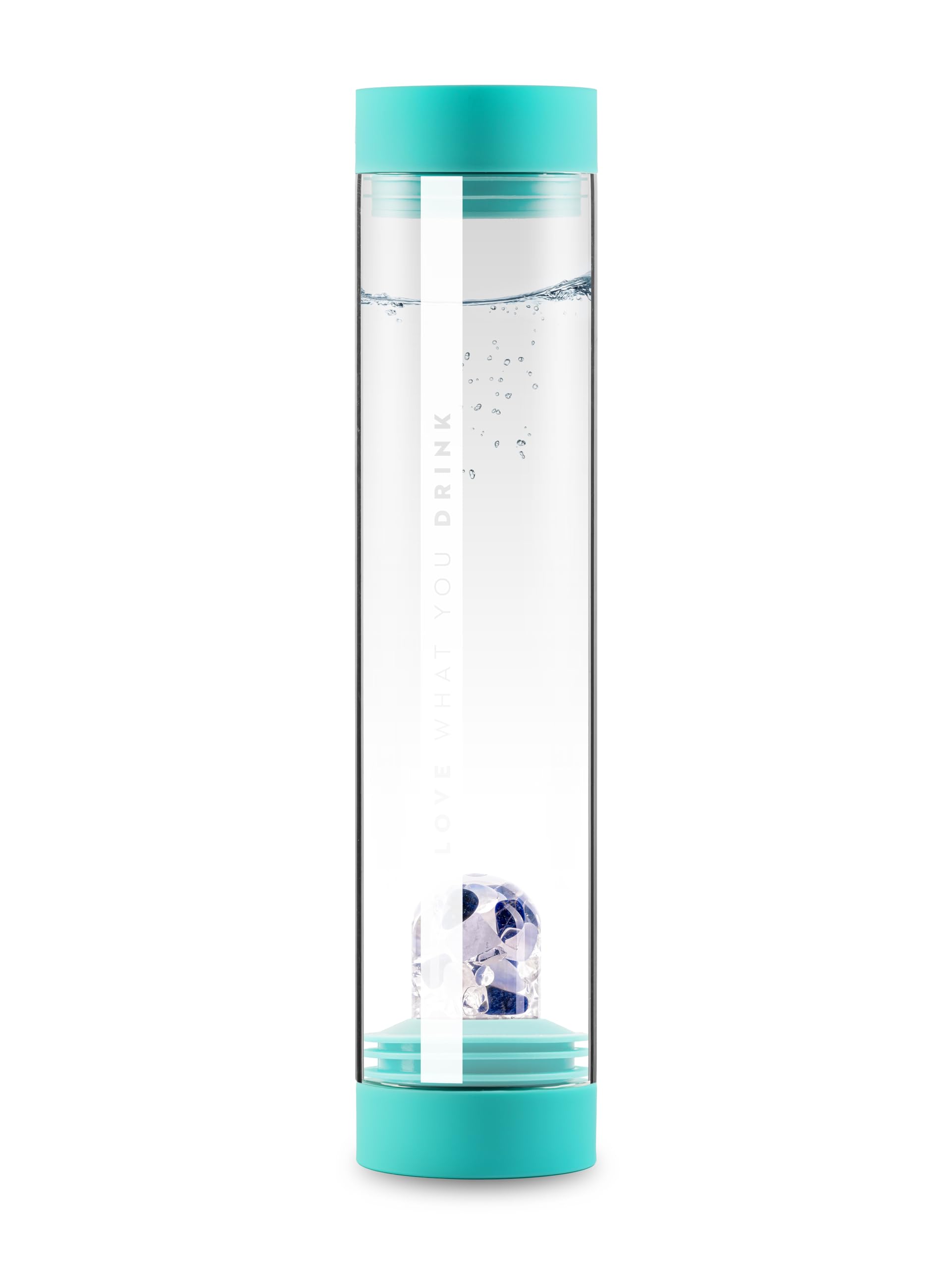 VitaJuwel Sana - karafka ze szkła z kamieniami szlachetnymi (kamienie wodne, kamienie lecznicze) do ożywienia wody pitnej (BALANCE, ocean blue)