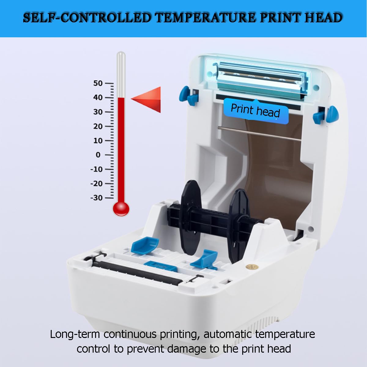 Stampante per etichette con contenitore di carta grande, stampante automatica di rilevamento carta da 2 kg, 8,3 x 5,5 x 5,7 pollici, larghezza di stampa: 20-80 mm, interfaccia USB, 127 M/S, nessun