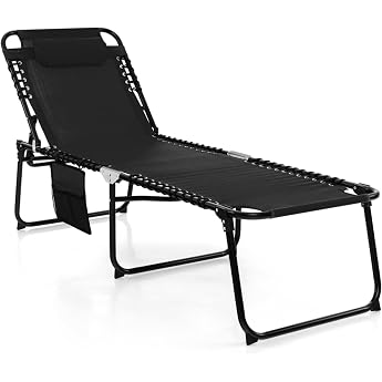 Costway Sun Lounger with Headrest and Side Pocket Folding Garden Lounger