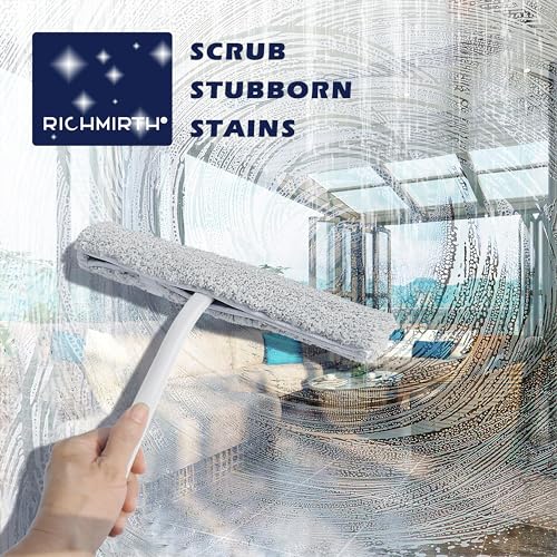 Image of 12 Inch Silicone Shower Squeegee for Glass Doors with Microfiber Cloth & Hook, Streak-Free Window Cleaner for Bathroom Mirror Tile Car, No-Scratch Squeegee with Rustproof Metal Core (White)