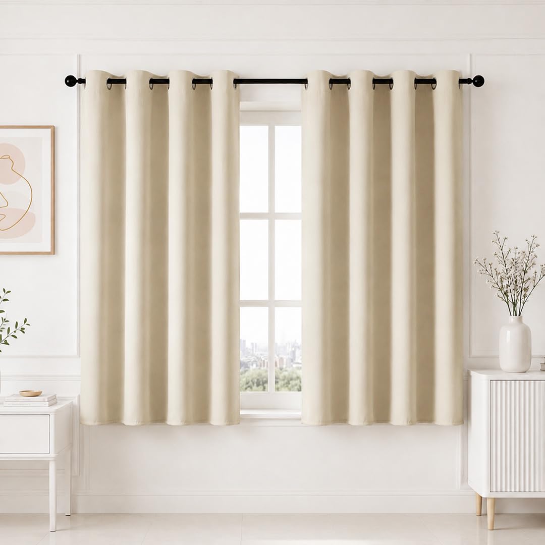 HOMEMONDE Premium Blackout Curtains 5 Feet Long Set of 2 - Thermal Insulated Curtains for Window, True Room Darkening Drapes for Living Room, Bedroom, 60 Inches, (Beige, 152.4 x 118 CM)-image-42