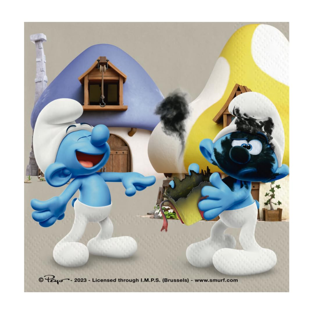 BeenSmile, The Smurfs 33 CM Napkins, Paper Napkins, Party Supplies, Parties, Celebrations and Children's Birthdays, 20 Units 33 CM