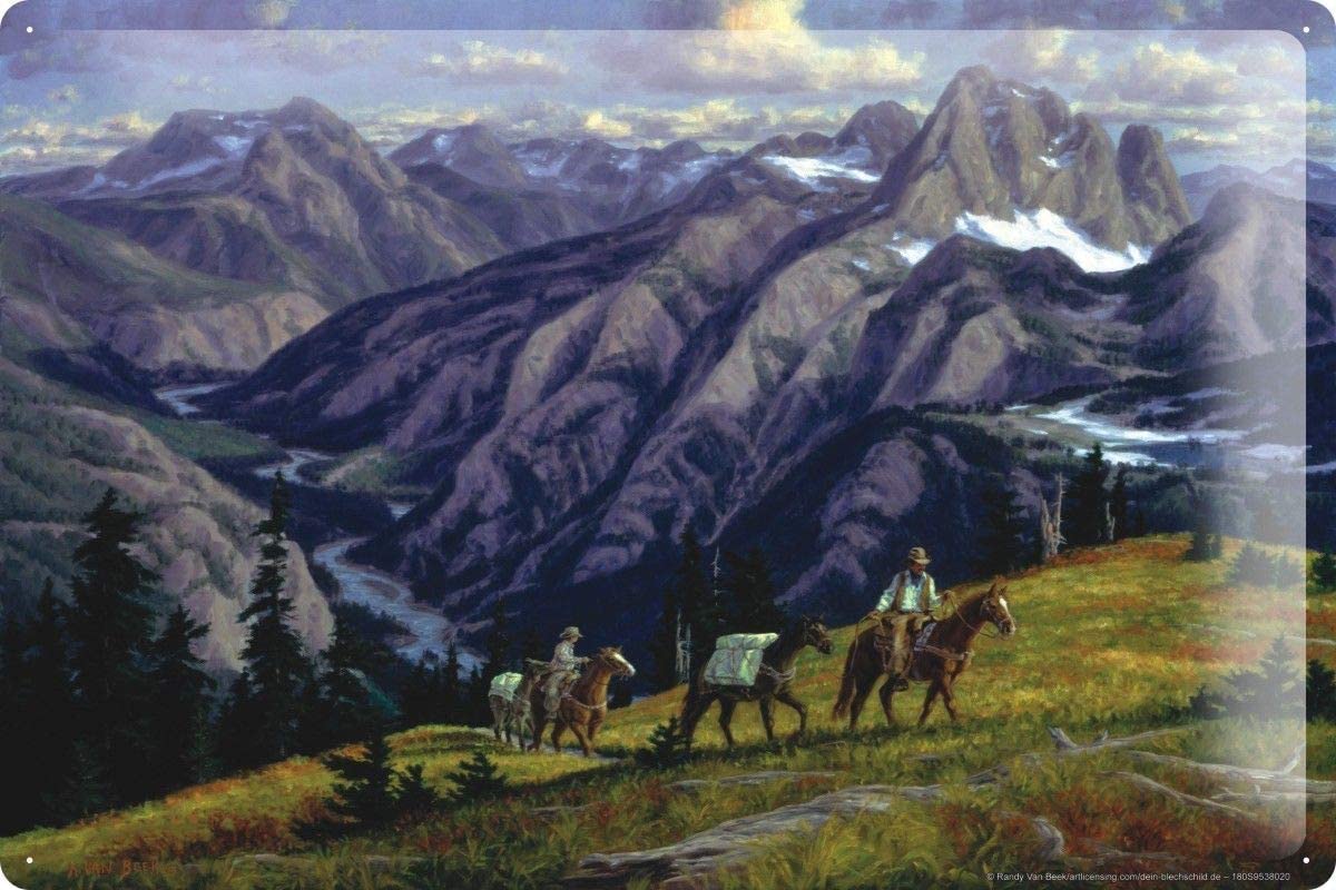 RIFOSA 6"x8" Metal Sign Western Cowboy Indian Decoration Cowboys Mountains Horses Metal Plate — image 1