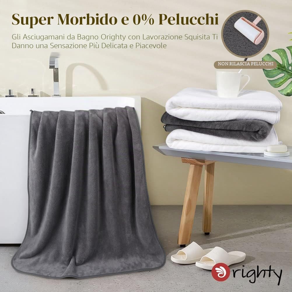 Orighty Set Asciugamani da Bagno (68 x 137 cm) Morbidi in Microfibra, Altamente Assorbenti per Sport, Yoga, SPA, Fitness - Grigio