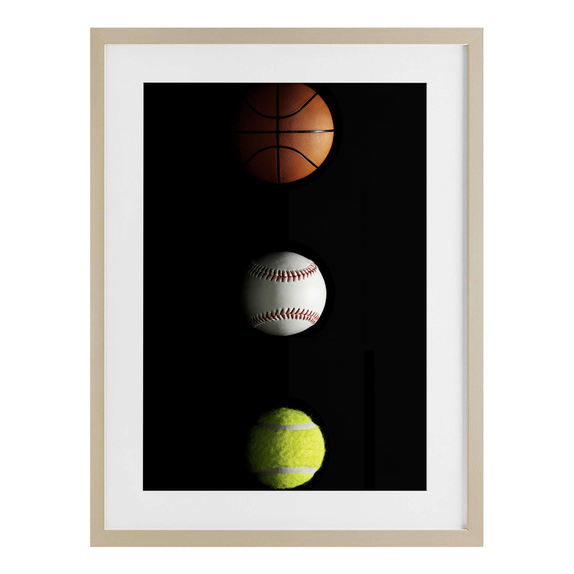 Stupell Industries Harvest Pine (Textured) Sports Balls Spotlight, 17 X 23 Inch Framed Print Under Glass