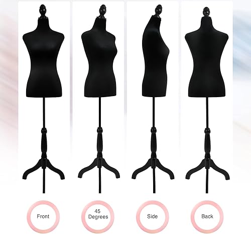Miniatura 4 de Cuerpo de maniquí femenino con soporte de trípode de madera, 50-63 pulgadas, forma de vestido portátil y ajustable para coser, exhibición de ropa,