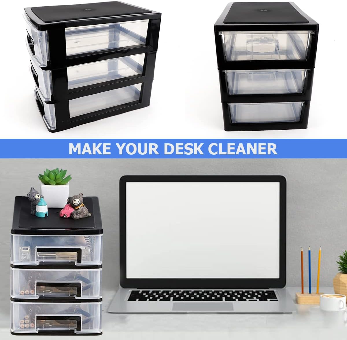 3 Tier Plastic Drawer Organizer Storage Box for Desk, Cosmetics, Jewelry, Office Supplies, Home Organization (8.46" x 5.9" x 7.48")