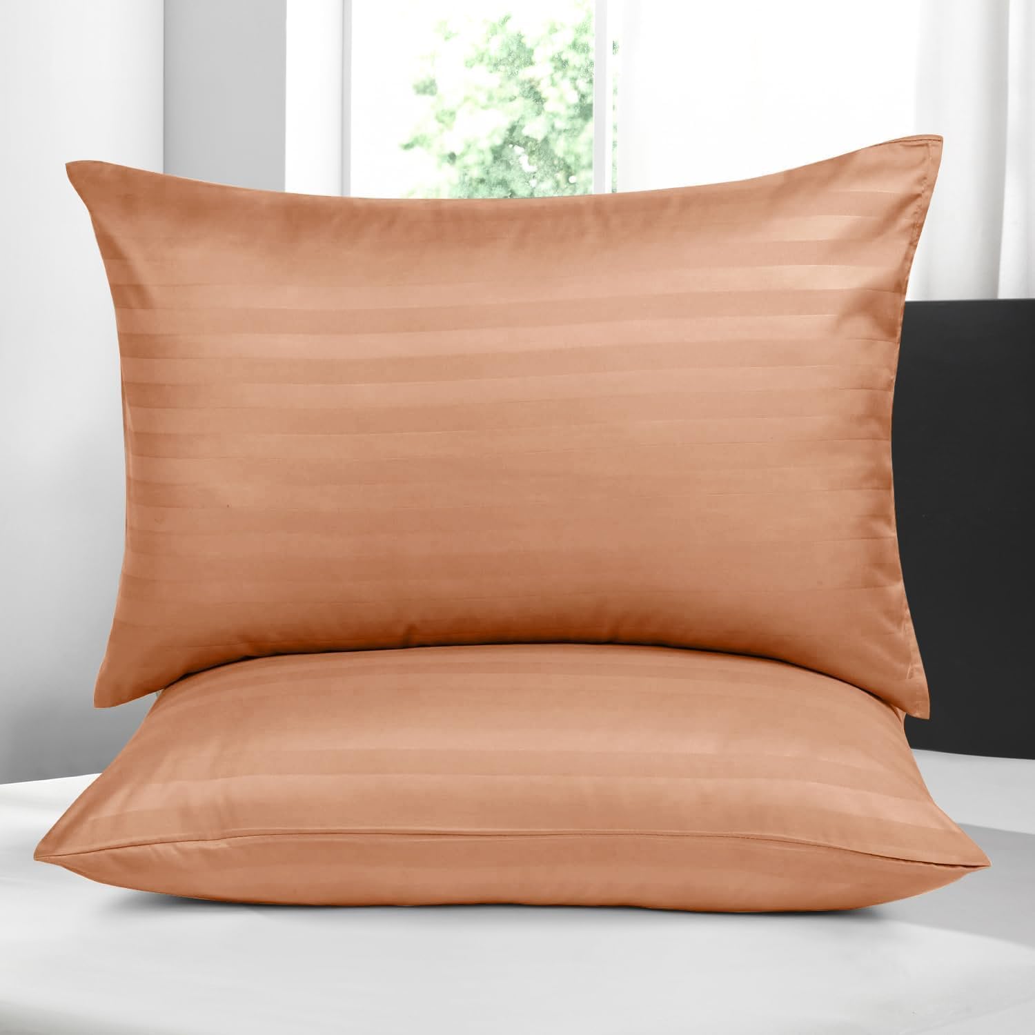 Hafaa Peach Pillow cases 2 Pack Stripe Pattern (50x75cm) Brushed Microfiber Pillowcases with Envelope Closure Standard Size Hotel Quality Anti-Allergic Pillow Covers