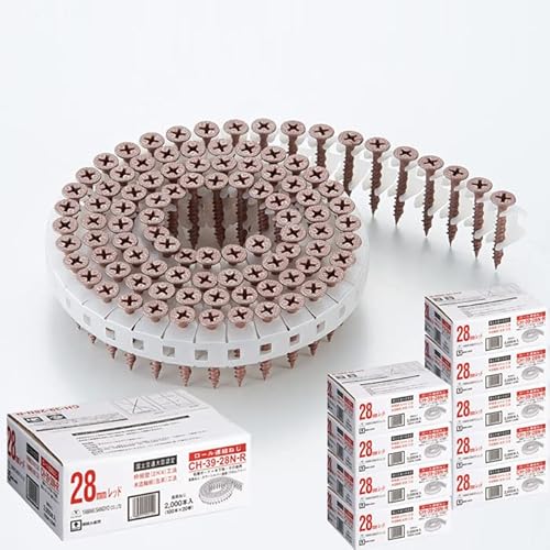 ネジ ビス ロール連結 石膏ボード用 ねじ 3.9×28mm レッド 赤 100本×20巻×10セット単位 YAMAKI(山喜産業) CH-39-28N-R 国土交通大臣認定 高低ねじ 鉄 シルバー塗装 クロムフリー
