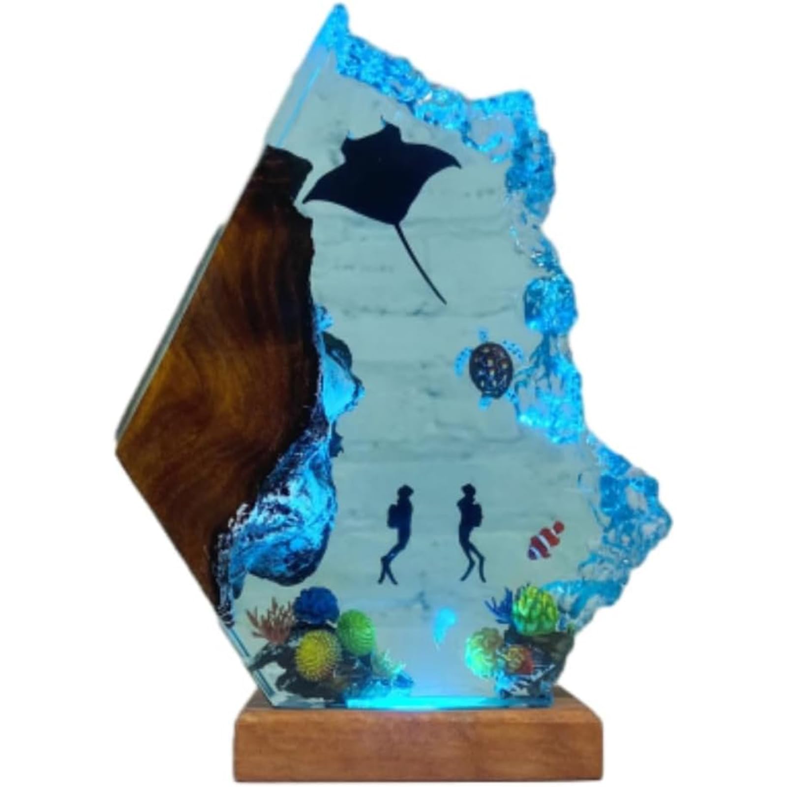 Lampa z żywicy epoksydowej, ręcznie wykonana lampka nocna z falami oceanicznymi, dekoracja LED do domu i biura, wyjątkowy prezent dla mężczyzn, artystyczne oświetlenie dla relaksu i atmosfery