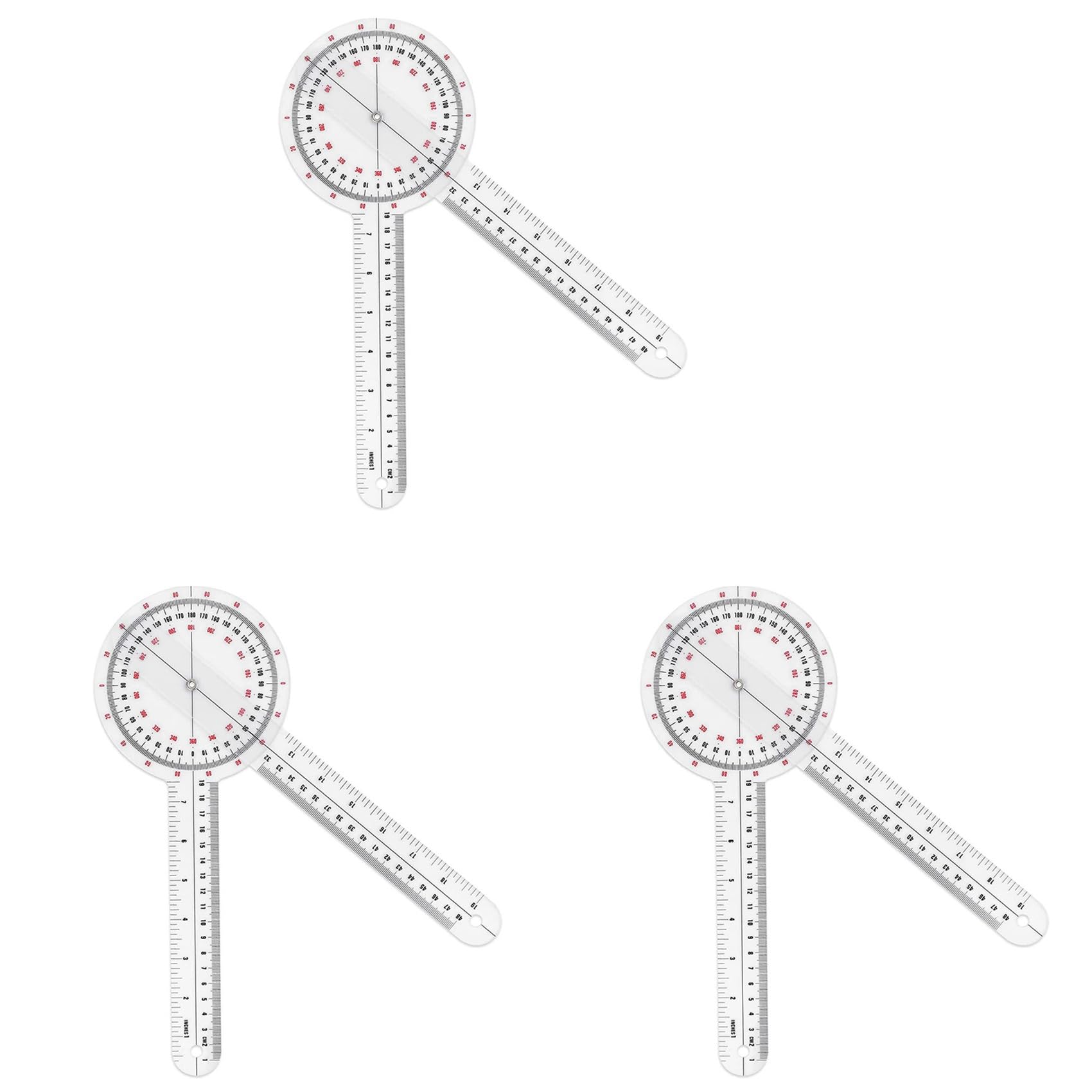 Jnchdghwa Transparent 3Pcs 12 Inch Goniometer, Orthopedic Angle Ruler Plastic Goniometer 360 Degree Spinal Goniometer